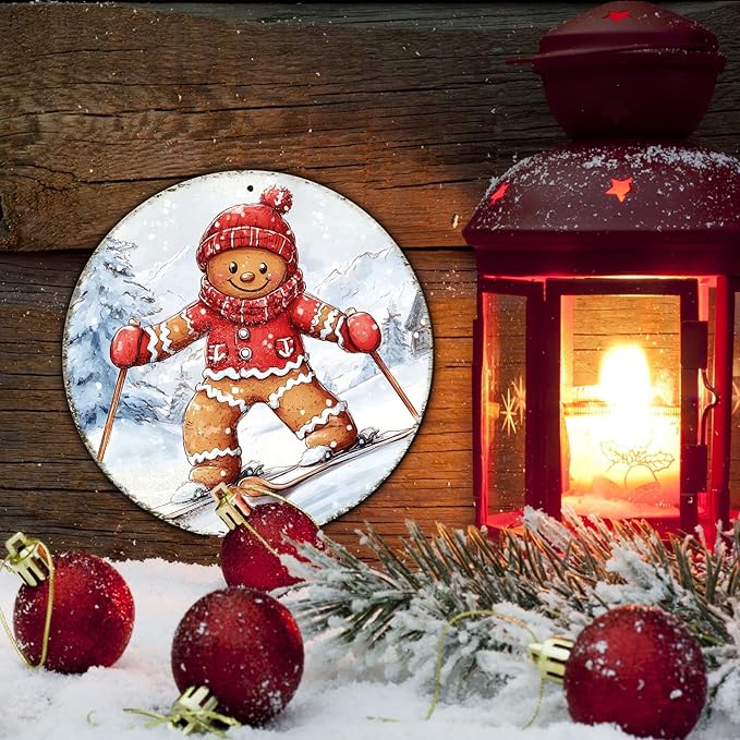 Round Gingerbread Man Ski Vintage Metal Sign Skiing Sign, Office Sign Home - Image 5