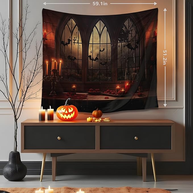 QGHOT Halloween Tapestry Wall Hanging Horror Castle Window Tapestry Gothic - Image 4