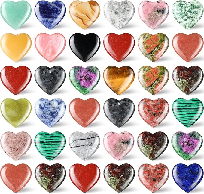 Nuenen 40 Pcs 0.8 Inch Worry Stone Bulk Crystals Heart Shaped Rock Tiny by Nuenen