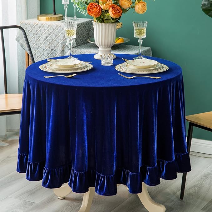 Velvet Tablecloth Luxurious Solid Round Table Cloth, Oblong Retro Farmhouse - Image 9