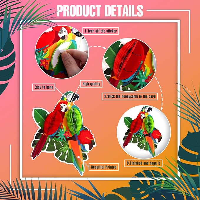 6Pieces Tropical Birds Honeycomb Parrot Paper Cutouts Decorations, Hawaiian - Image 5