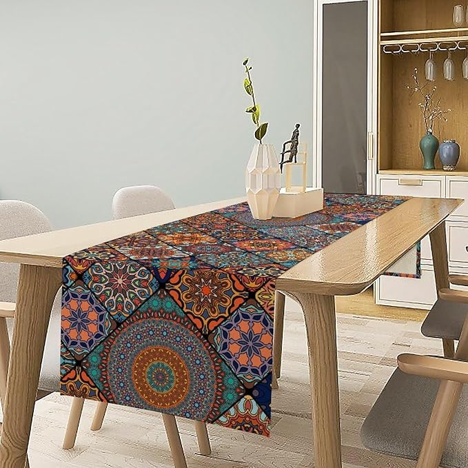 Bohemian Table Runner, Colorful Vintage Indian Mandala Floral Table Runners - Image 2
