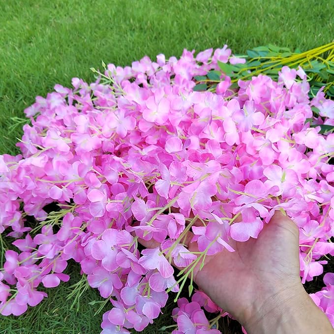 24 Pack Artificial Fake Wisteria Vine Ratta Hanging Garland Silk Flowers String - Image 3