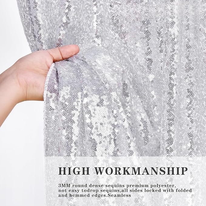 Silver Sequin Backdrop 7ft x 7ft Glitter Photo Booth Backdrop Curtains - Image 6