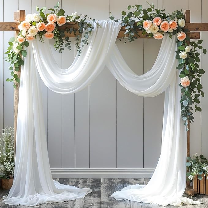 PARTISKY Wedding Arch Draping Fabric, 1 Panel 18FT White Drapes Chiffon Fabric by Partisky