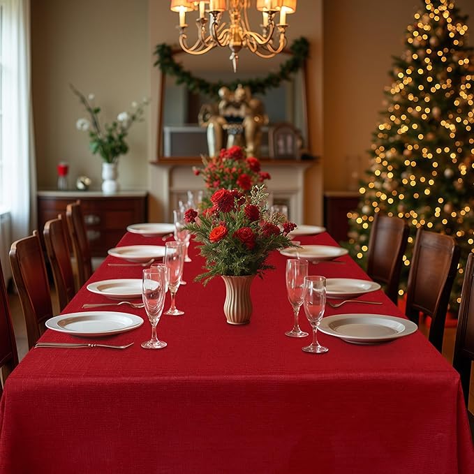 Fitable 2 Pack Faux Linen Christmas Tablecloths, Burlap Textured Fabric Table - Image 2