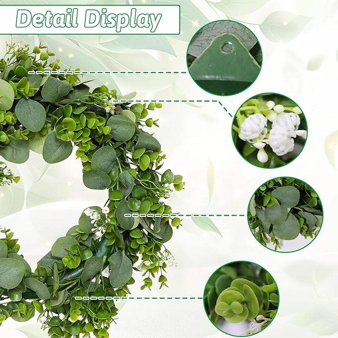 MAKHOT Artificial Porch Decor Greenery Wreath, Eucalyptus Leaf Wreath, Suitable - Image 5