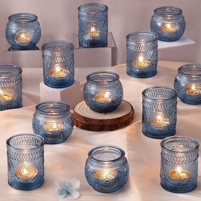DARJEN 24 Pcs Blue Vintage Candle Holders by DARJEN