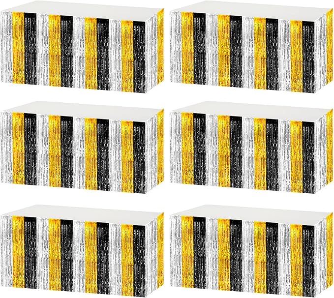 6 Pack 29x108 Inch Metallic Foil Fringe Tinsel Table Skirts Banner by AIKENLIN