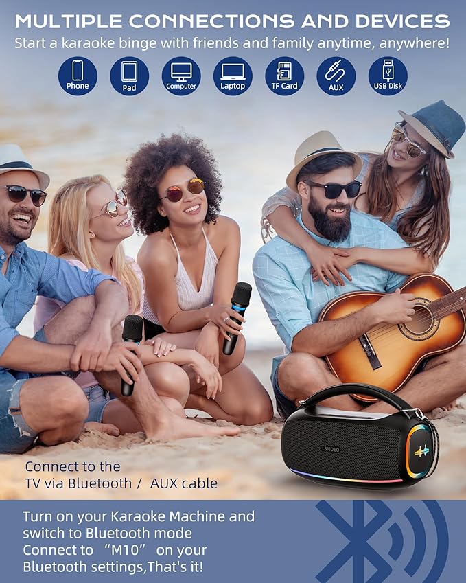 Karaoke Machine, IPX5 Waterproof Portable Bluetooth 5.3 Speaker - Image 2