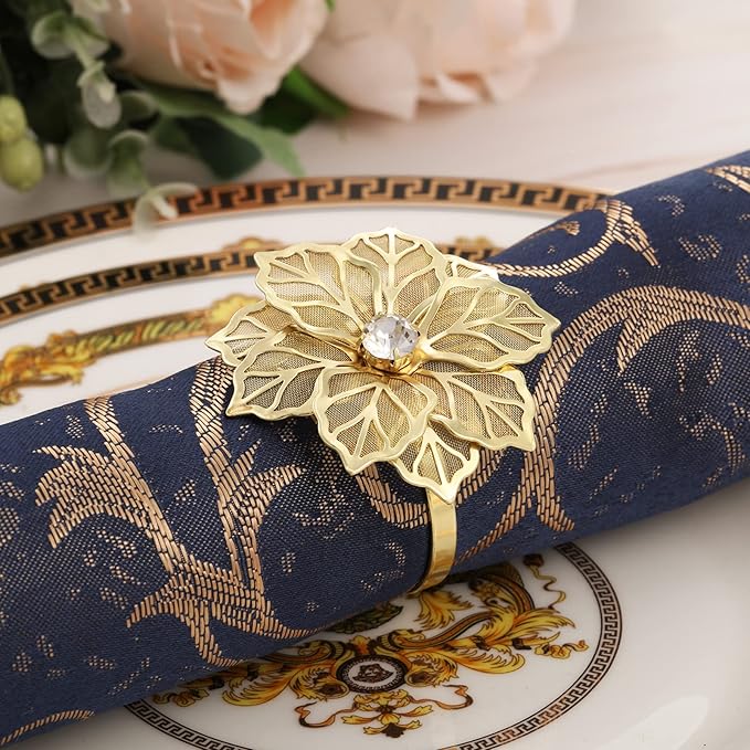 Hotop 12 Pcs Hollow Out Flower Napkin Rings Fall Napkin Ring Holder Metal - Image 2