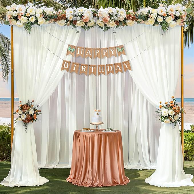 10ft x 10ft Beige Backdrop Curtains, Wrinkle-Free Sheer Chiffon Fabric Photo - Image 7