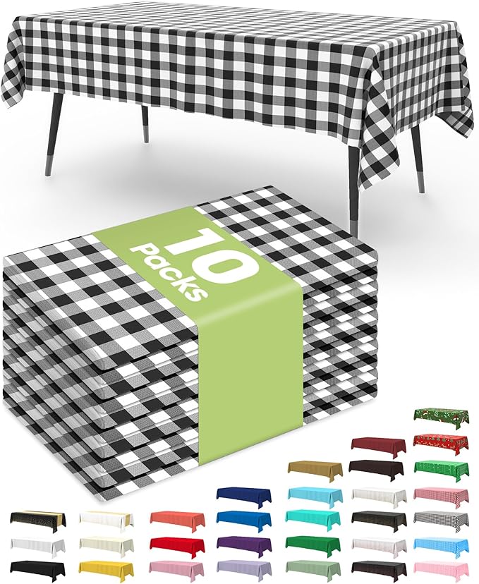 Pureegg Plastic Table Cloth Disposable 10 Pack, 54 x 108 Inch Table Cloths by Pureegg