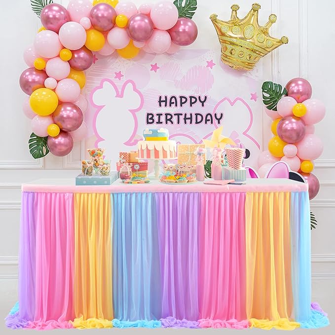 9ft Unicorn Tulle Table Skirt for Rectangle Tables or Round Tables Tutu Rainbow by Suppromo
