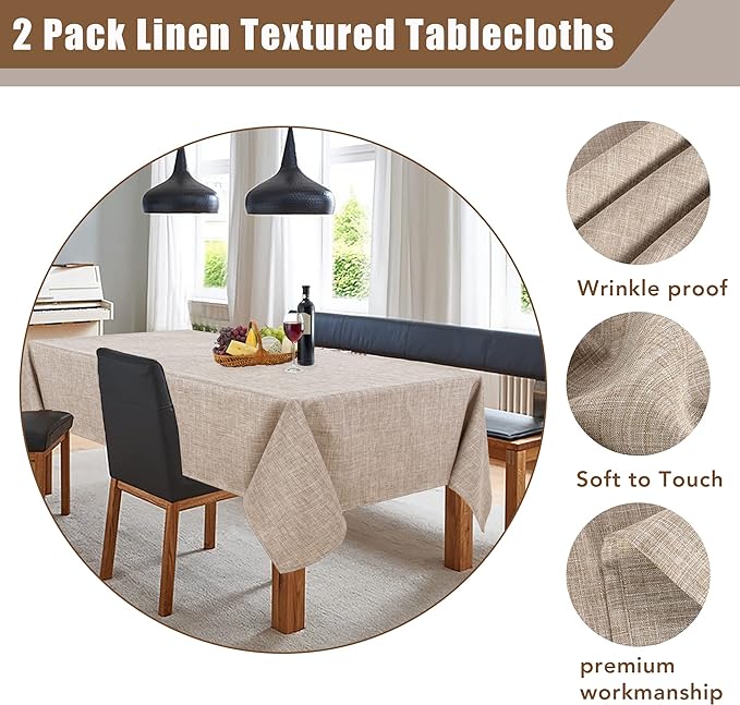Fitable Faux Linen Tablecloths 2 Pack, Faux Burlap Fabric Table Clothes - Image 4