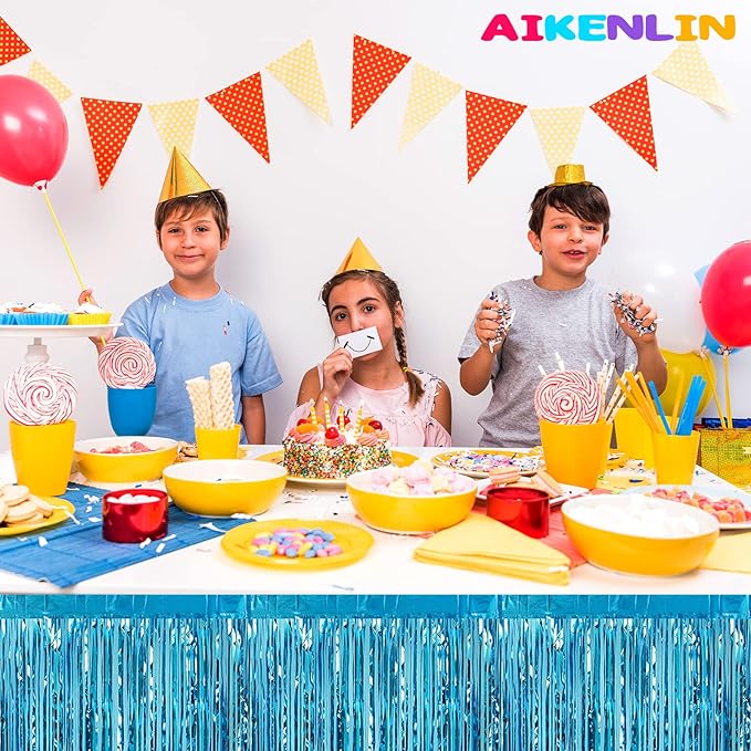6 Pack 29x108 Inch Metallic Foil Fringe Tinsel Table Skirts Banner - Image 3
