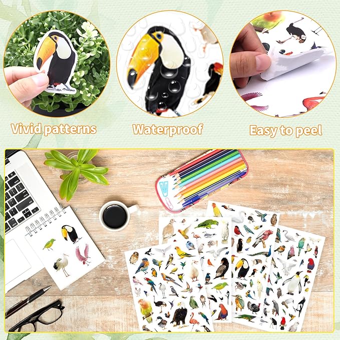 Bird Stickers 850 Count Tropical Bird Parrot Flamingo Peacock Hummingbirds - Image 3
