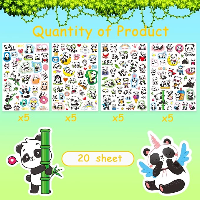 Cute Panda Stickers Cool Funny Panda Adhesive Waterproof Stickers 665 Counts - Image 3