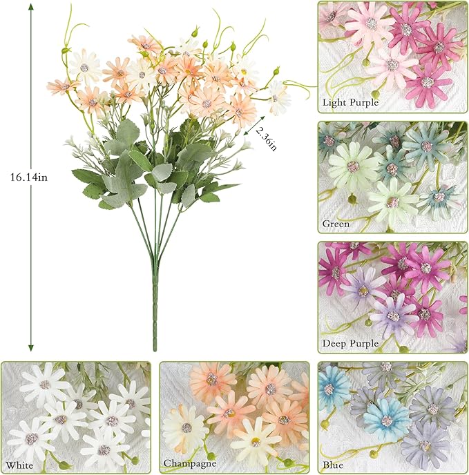 AmyHomie 6 Bundles Wildflowers Fake Daisy Outdoor Artificial Flowers UV - Image 3