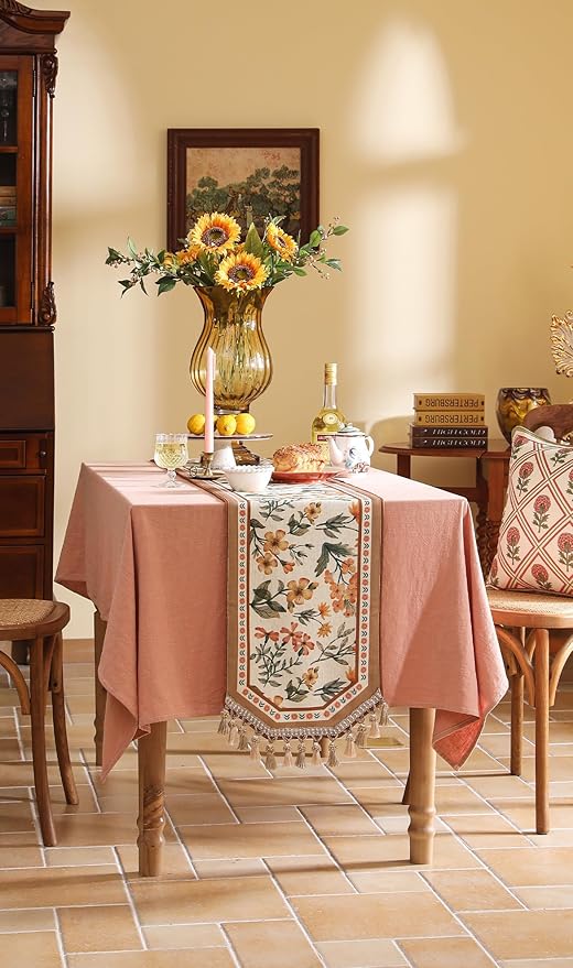 Vintage Small Linen Table Runner, Floral Table Runners 63 Inches Long, Soft and - Image 7