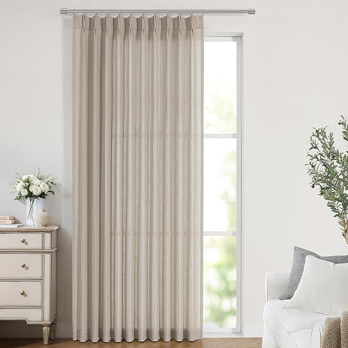 Vision Home Sand Pinch Pleated Semi Sheer Curtains Textured Linen Blended Light by VisionHome