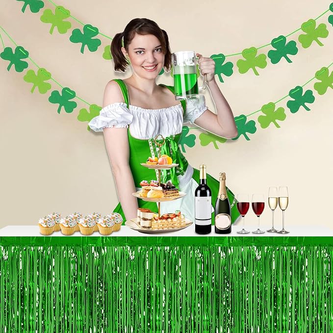 3 Pack 29x108 Inch Green Foil Fringe Table Skirts Metallic Banner - Image 4
