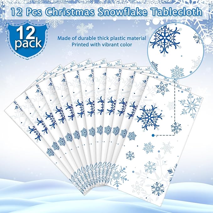 12 Pieces Snowflake Christmas Party Tablecloth Decorations, Plastic White - Image 4