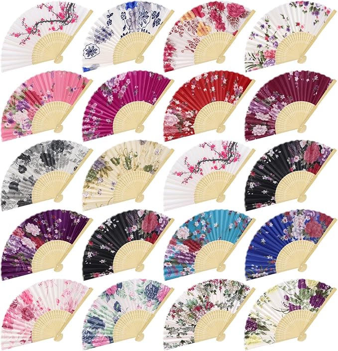 Aodaer 16 Pack Floral Folding Fans Silk Fabric Handheld Fans Vintage Folding by Aodaer