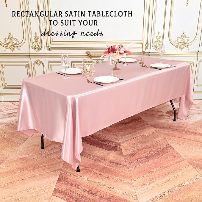 6 Packs Satin Tablecloth 57 x 108 Inch Rose Gold Rectangular Table Cloth Silk - Image 6