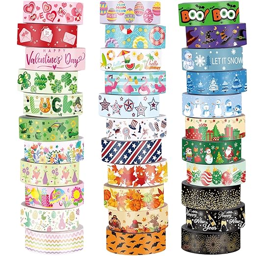 TaoBary 33 Rolls Holiday Plaid Washi Tape, 15 mm Seasonal Washi Tape Set by TaoBary