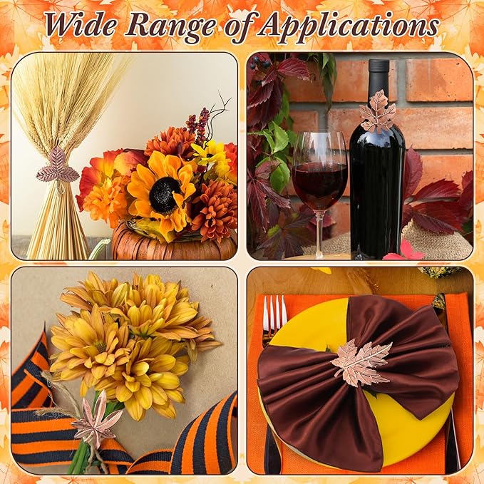 Remerry 8 Pcs Thanksgiving Napkin Ring Harvest Fall Leaf Pumpkin Holders Retro - Image 5