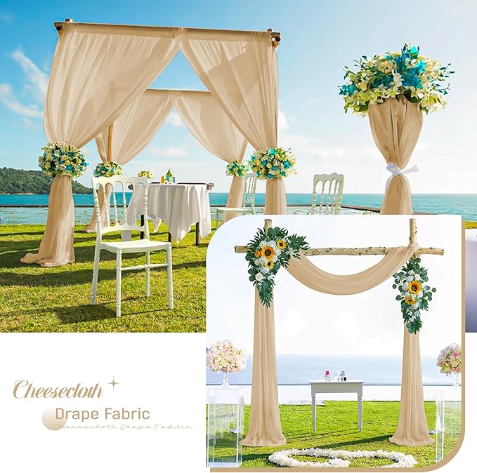 4 Panels Beige Cheesecloth Draping Fabric 35" x 20FT Gauze Fabric Arch Drapes - Image 6