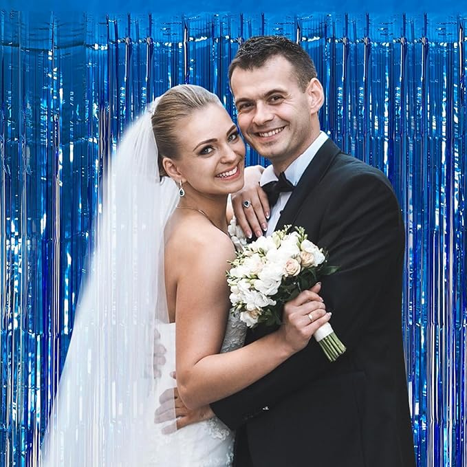 20 Pack Foil Curtain Backdrop Blue Metallic Tinsel Foil Fringe Curtains Photo - Image 8