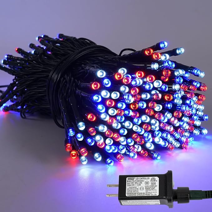 YEGUO 4th of July Decorations Red White and Blue Lights, 66ft 200 LED String by YEGUO