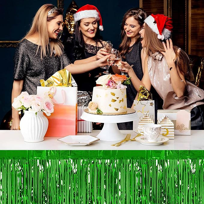 3 Pack 29 x108 Inch Green Foil Fringe Table Skirts Metallic Banner - Image 7