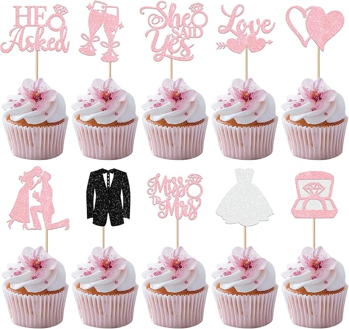 30 Pack Bride to be Cupcake Toppers Glitter Diamond Ring Love I Do Cupcake by YCTHUNFISH