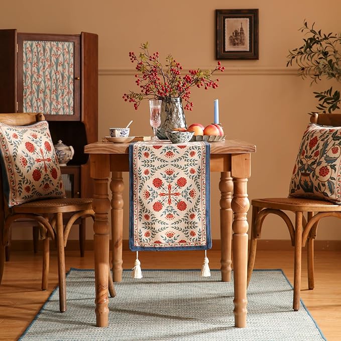 patdrea Designer Vintage Bright Farmhouse Linen Table Runner 87 Inch Long - Image 2