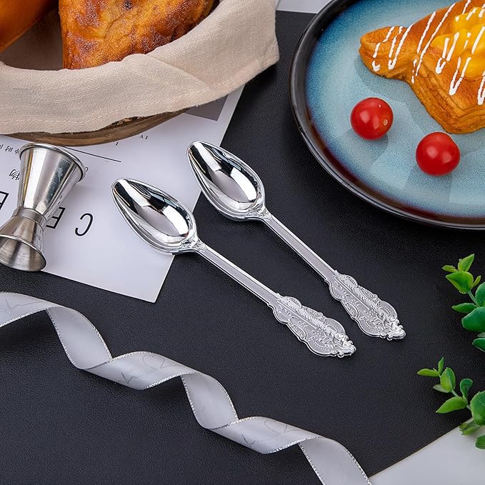 WDF 100 Piece Silver Plastic Spoons Disposable - Image 4