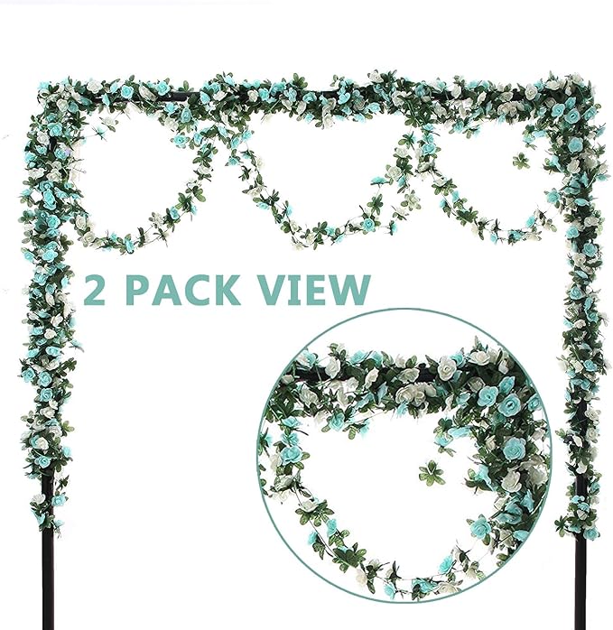Miracliy 5Pcs 41FT Blue and White Flower Garland Artificial Rose Arch Vines - Image 2