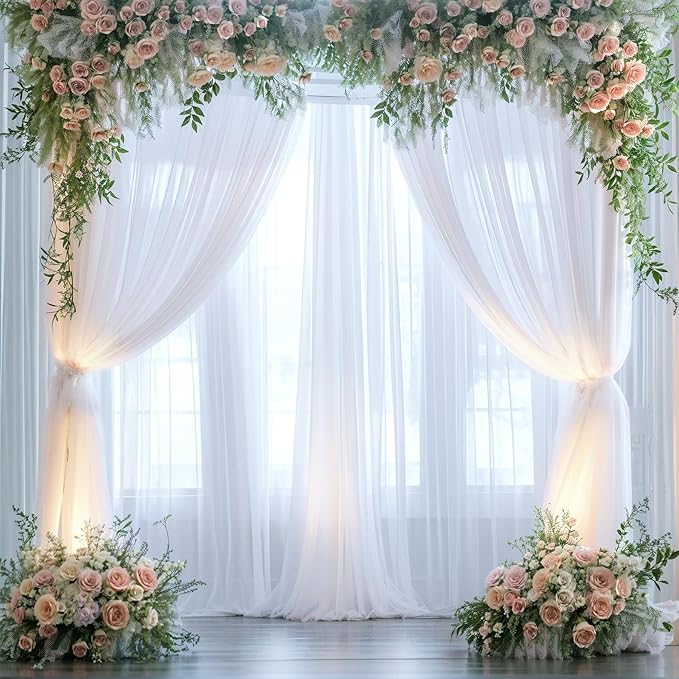 White Sheer Backdrop Curtains Tulle Backdrop Curtain - Image 6