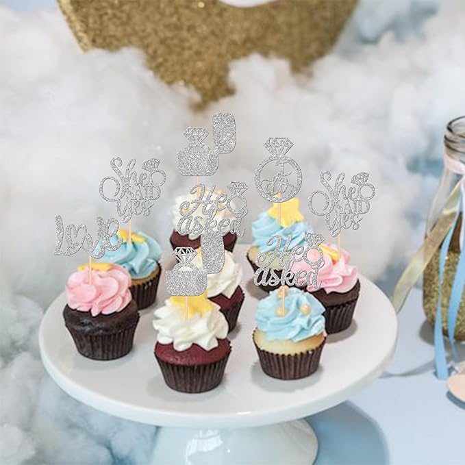 30 PCS He Asked She Said Yes Cupcake Toppers Diamond Ring Cupcake Picks Love I - Image 5