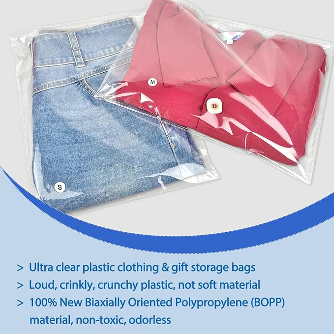 PigPotParty 10"x13" Self-Sealing Clear Cellophane T-Shirt Bags - Image 6