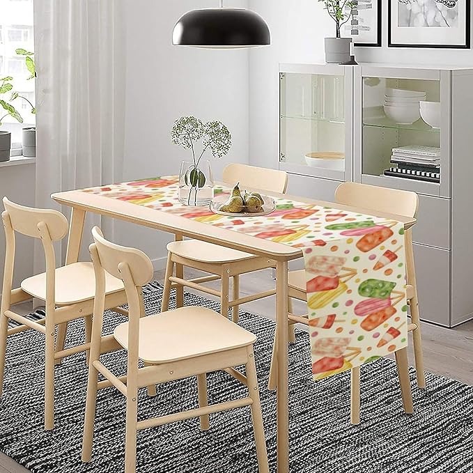 Summer Popsicles Table Runner, Watercolor Colorful Fruit Ice Cream Pops Berry - Image 3