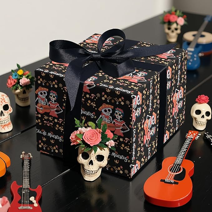 LeZakaa Day of the Dead Wrapping Paper Roll, Día de Muertos Skeleton Couple - Image 5