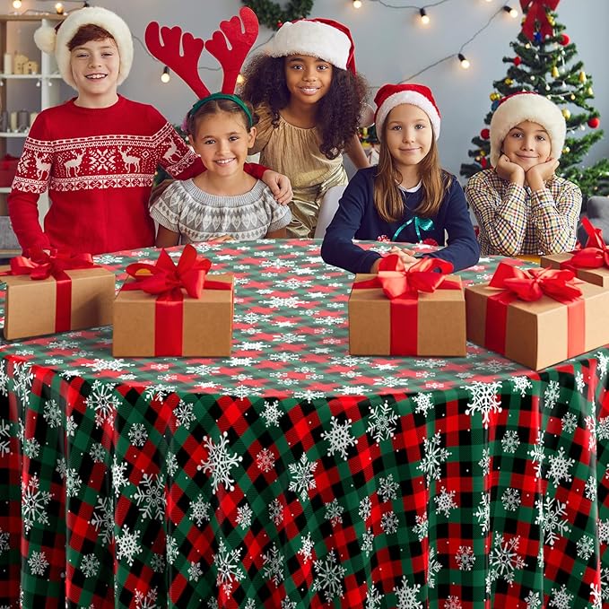 Jectivs 3Pcs Christmas Buffalo Plaid Snowflake Party Tablecloths Decorations - Image 7