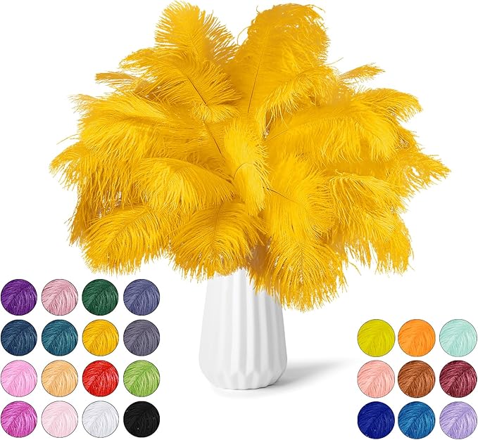 NEWONG 30pcs Gold Ostrich Feathers Natural Bulk 11-14inch Vase Craft Wedding by NEWONG