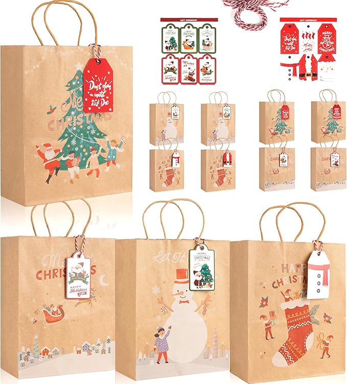 LYLIN 12Pcs Kraft Christmas Gift Bags by LYLIN