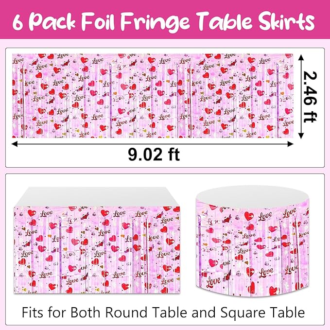 6 Pack 29 x108 Inch Love Pink Wave Foil Fringe Table Skirts Metallic Banner - Image 2