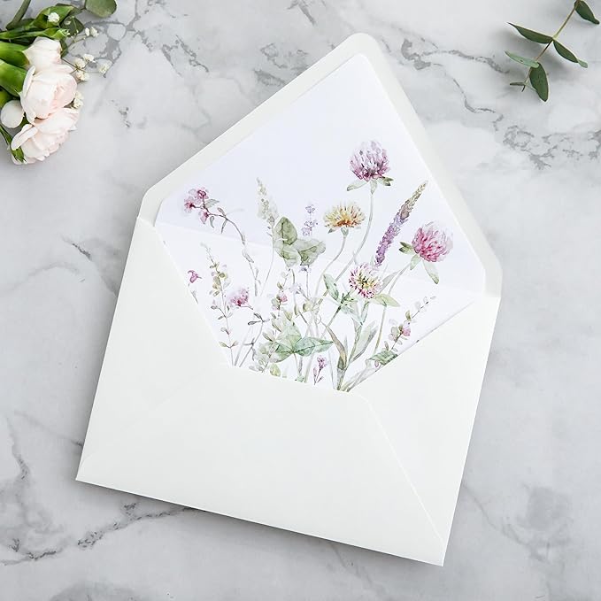 PONATIA 50PCS A7 Euro Flap Ivory Envelope, 5.25 x 7.25'' Wild Flowers Liner - Image 8