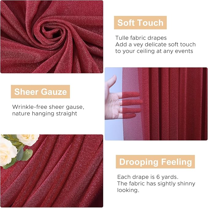 Wokceer Wedding Arch Draping Fabric 6 Panels 28.7" x 20FT Burgundy Drapes Sheer - Image 2